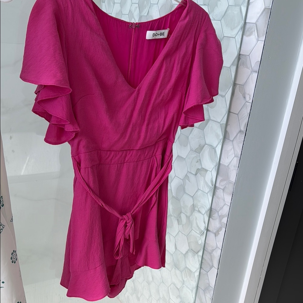 DO+BE Pink Flutter Sleeve Wrap Blouse